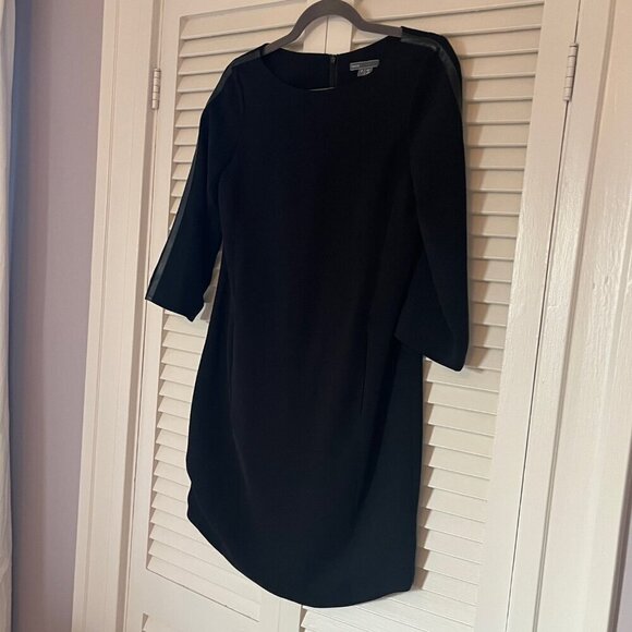 Vince women's long-sleeved dress sheath leather trim black 2 - Picture 4 of 12